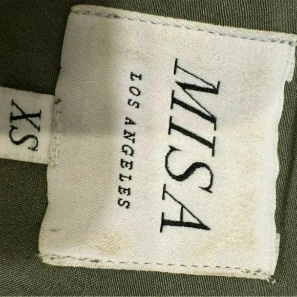 MISA Los Angeles green w metallic stripe short sleeve ruffle blouse size XS - Picture 6 of 12